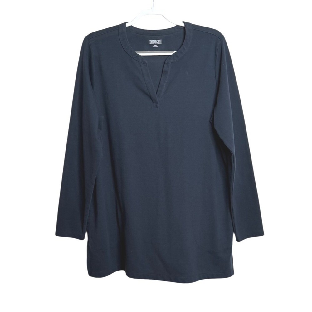 Duluth Trading Co Split Neck Tunic Long‎ Sleeve Knit Navy Womens XXL